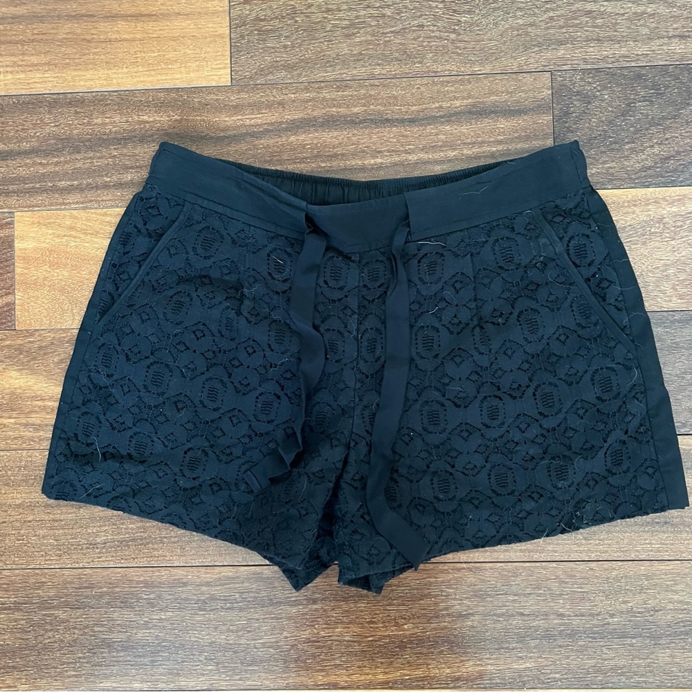 LOFT Black Lace Shorts with Ribbon Tie